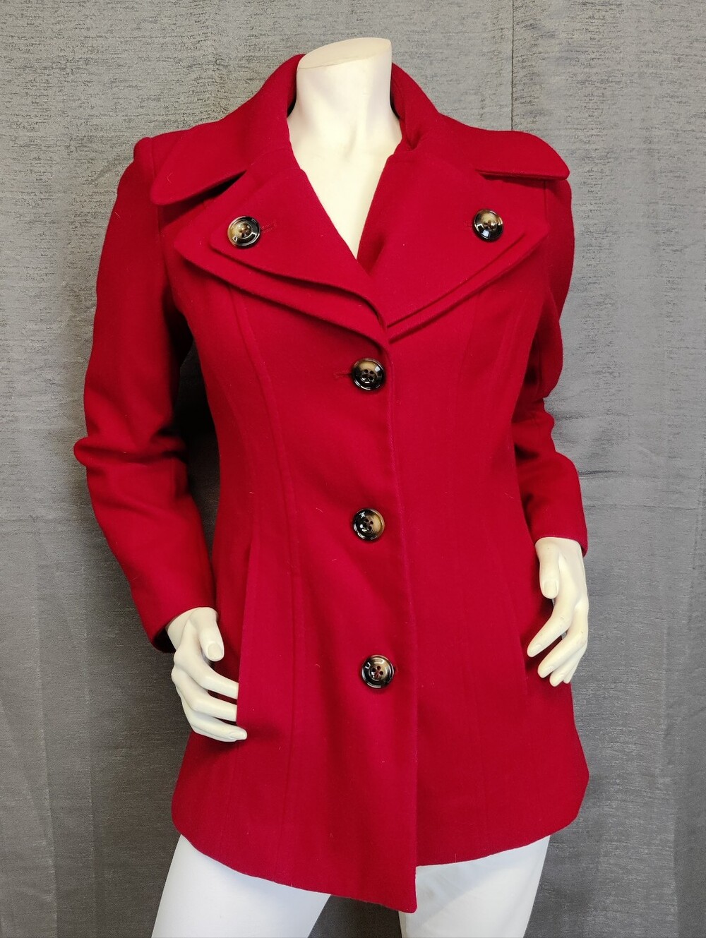 London Fog Red Wool Blend Double Breasted Peacoat Women's Small
